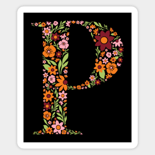 Retro Floral Letter P Magnet